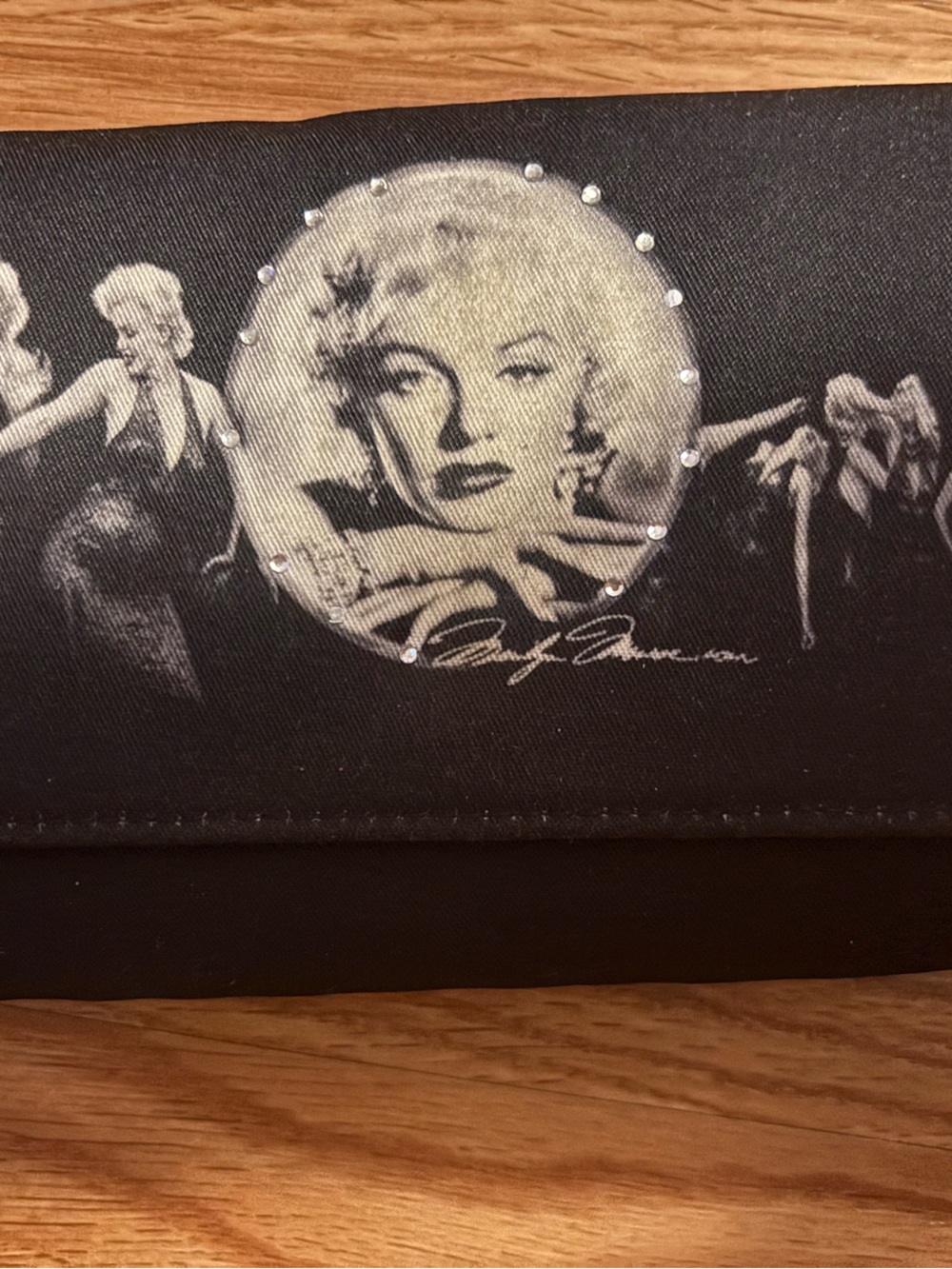 Black Marilyn Monroe Print Clutch with Crystal Accents